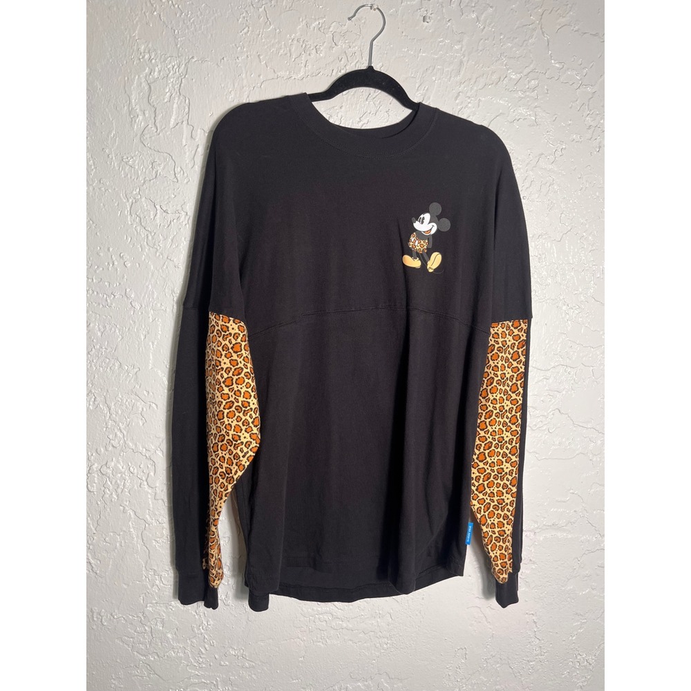 Disney Spirit Jersey Walt Disney World Leopard Mickey Mouse Black Shirt Womens M